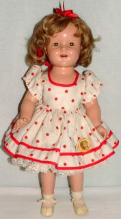 1930s Ideal 18" Composition Shirley Temple Doll w Nice Wig Polka Dot Outfit  