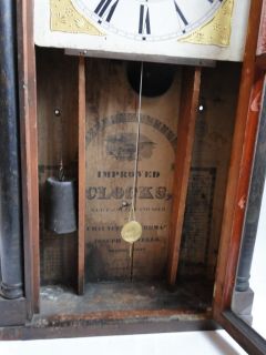 Large Antique Boardman and Wells Wooden Works Mantel Clock Original Working 1840  