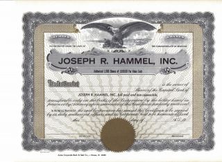 Unissued Joseph R Hammel Inc Certificate Commonwealth of Kentucky  