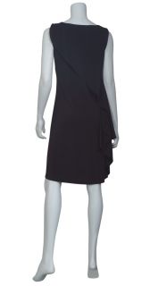 Josie Natori Classic Black Stretch Knit Draped Cocktail Eve Dress Small New  