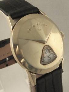 Mens 14K Yellow Gold Filled 1957 CHEVRON Lord Elgin DIRECT READ Jump Hour Watch  