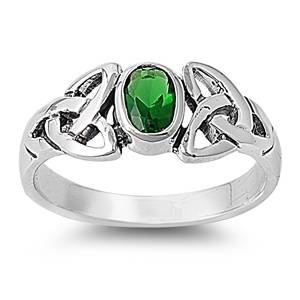 Celtic Triquerta Oval Emerald CZ Sterling Silver Ring Sizes 5 10  