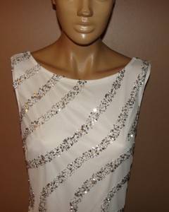 JS COLLECTIONS WHITE SILVER SEQUIN PENCIL COCKTAIL DRESS SZ 6 NYCTO 339 NEW  