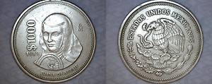 1989 Mexican 1000 Peso World Coin Juana de Asbaje  