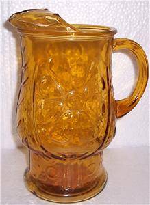 Vintage 1 Extra Large Anchor Hocking Amber Color Pressed Glass Juice Jug  