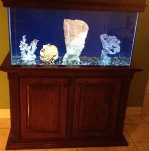 Detailed 90 Gallon Fish Tank Solid Wood Stand 'N Canopy 'N Decorations  
