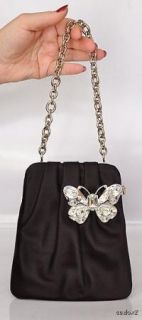 New $2295 Judith Leiber Black Satin Butterfly Bag Sale  