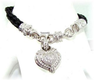Judith Ripka Diamonique Heart Leather Magnetic  Bracelet New