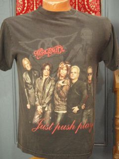 Vtg Rock T Shirt AEROSMITH Just Push Play Tour 2001 Size Medium Black