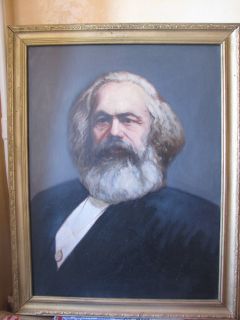 RUSSIAN PAINTING OIL PORTRAIT COMMUNIST KARL MARX in frame 1960 years