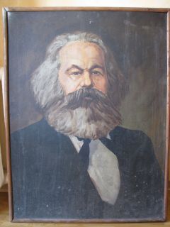 Russian Painting Oil Portrait Communist Karl Marx 60s in Frame