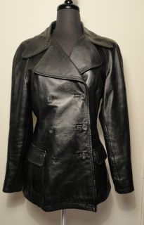Katharine Hamnett Double Breasted Black Leather Jacket Size M