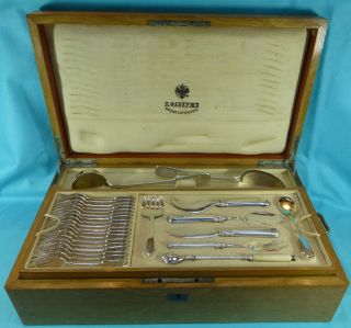  Sterling Silver Cutlery Canteen Karl Faberge 87 Pieces Box C1896