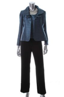 Kasper NEW Bright Accents Blue 3 4 Sleeves Three Piece Pant Suit