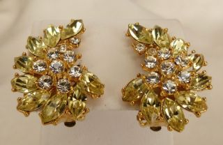 Designer Jarin Kasi Sparkling Yellow Clear Rhinestone Earrings