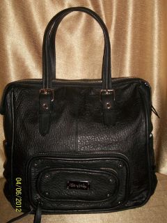 Kate Landry Extra Large Black Leather Shoulder Satchel Tote Bag Purse