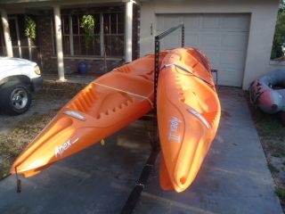 Double Person Kayaks Pelicans and Trailer with Paddles