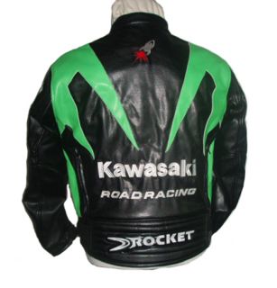 Kawasaki Motorcycle Jacket Bikers Racing Jacket PU Leather Black and