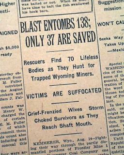 Kemmerer WY Wyoming Coal Mine Explosion 1923 Newspaper