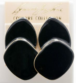 Kenneth Jay Lane Couture Goldtone Black Enamel Layered Clip on