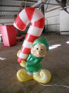 Blowmold Candy Cane Christmas Elf 35 Tall Outdoor Lighted Decor Blow