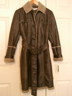 New Kenneth Cole Womens Brown Faux Shearling Coat Size S