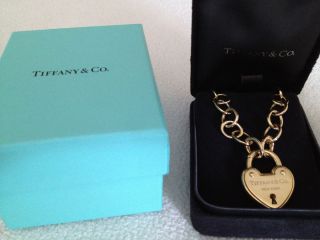Tiffany Co 18K Yellow Gold Heart Lock Bracelet Necklace Chain
