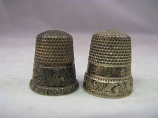 Antique Ornate Pair of Ketcham McDougal Sterling Silver Thimbles