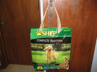 Reusable Recyle Eco friendly shopping tote bag. Recycled Shep Dog Food