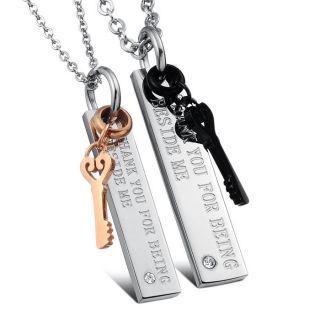 Plated Key Couples Titanium Stainless Steel Pendants Necklaces