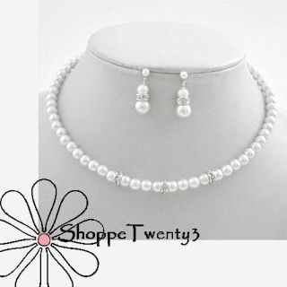 White Pearl Necklace Set Wedding Party Childrens Jewelry New & Boxed