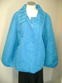 Dennis Basso Water Resistant Zip Front Jacket w Tuck XL Teal