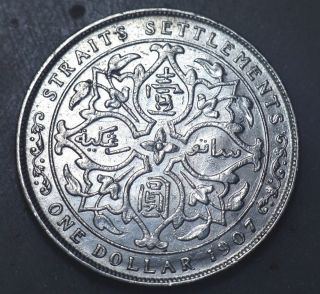 Straits Settlements 1 Dollar 0 900 Silver Coin King Edward VII