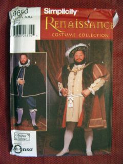 Simplicity Renaissance King Henry The VIII Costume Pattern 9650 Sz s L