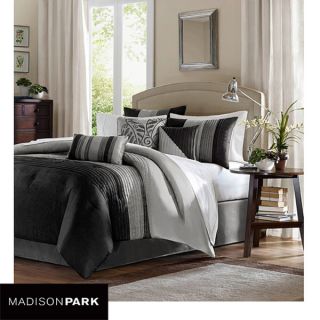 Infinity Black Grey 7 Piece Cal King Size Comforter Bed Set New