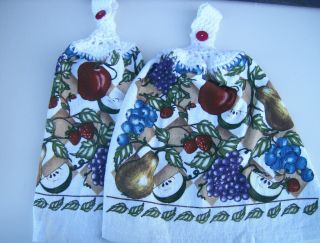 Kitchen Dish Towels With Crochet Tops Fruit Strawberries Blueberries