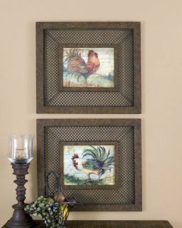 Shabby French Country Tuscan Le Rooster Kitchen Wall Art Décor, S/2