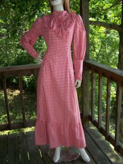 Red Gingham Checked Sass Prairie Dress Reenactment Costume s M