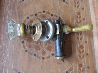 Old Brass Glass Screen Door Knob Striker Set