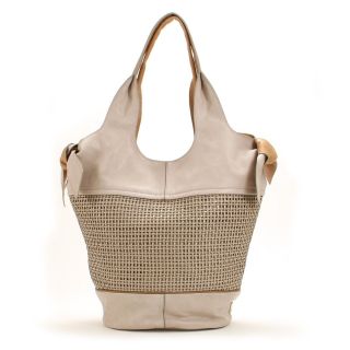 Kooba $548 Large Cement White Sarah Woven Bucket Bag Authentic