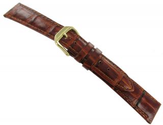 17mm Kreisler Bamboo Alligator Grain Tan Brown Leather Watch Band