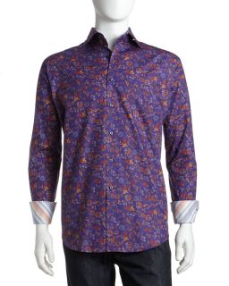 Thomas Dean Floral Print Shirt Purple