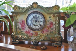 Antique Ansonia La Palma Shelf Clock Royal Bonn c 1900 8 day movement