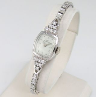 Vintage Lady Hamilton 14k White Gold Diamonds Wrist Watch 22J Cal 757