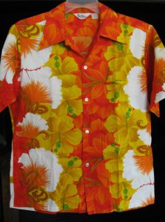 Vintage 1950s Reef Great Crisp Barkcloth Wide Collar Hawaiian Shirt