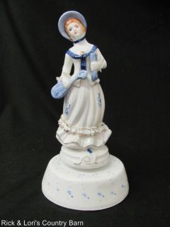 Vintage Ceramic Dancing Victorian Lady Music Box Figurine Musical Wind