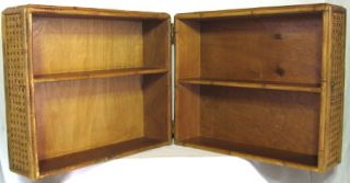 Vintage Large Folding Display Case Shelf Seat Cane Covered Wood