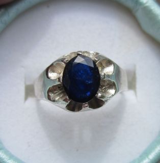 Mens Sapphire Fine Handsome Sterling Silver Solid Backed Ring