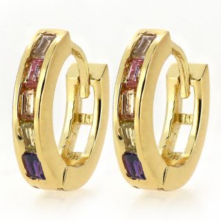 Ladies Girls Yellow Gold Filled Colorful crystal CZ Solid Huggies Hoop