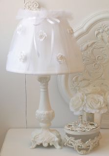Shabby White Tulle Lamp Shade with Roses Cottage Chic